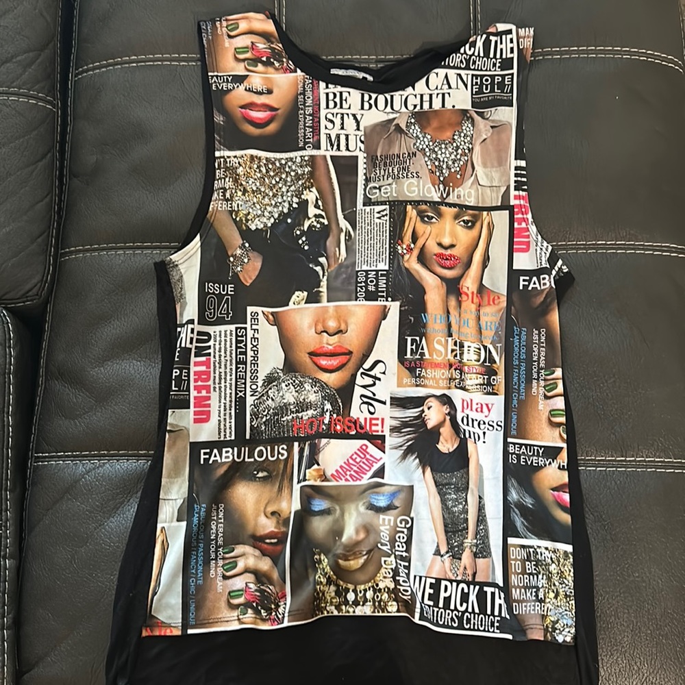 Rhinestone magazine cover blouse 👚